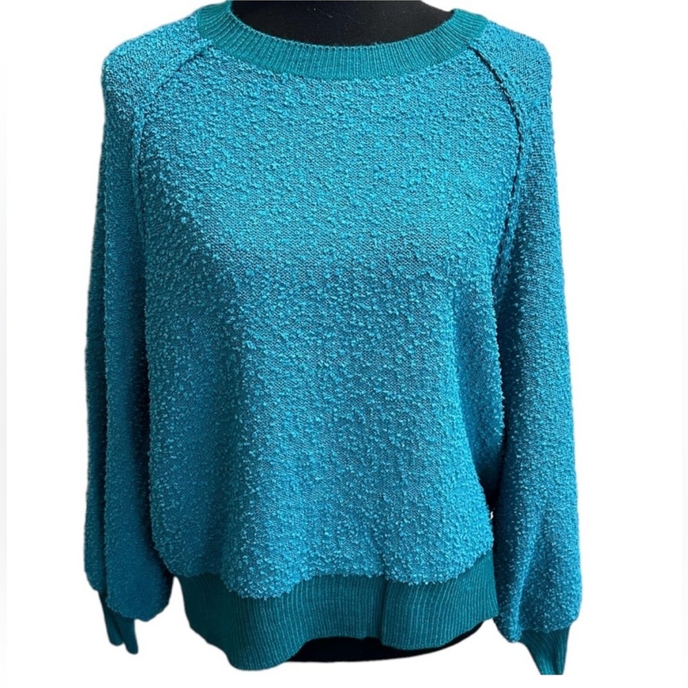 Umgee Peacock Puff Sleeve Popcorn Sweater